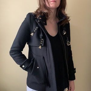 ZARA Black Peacoat with Gold Detail